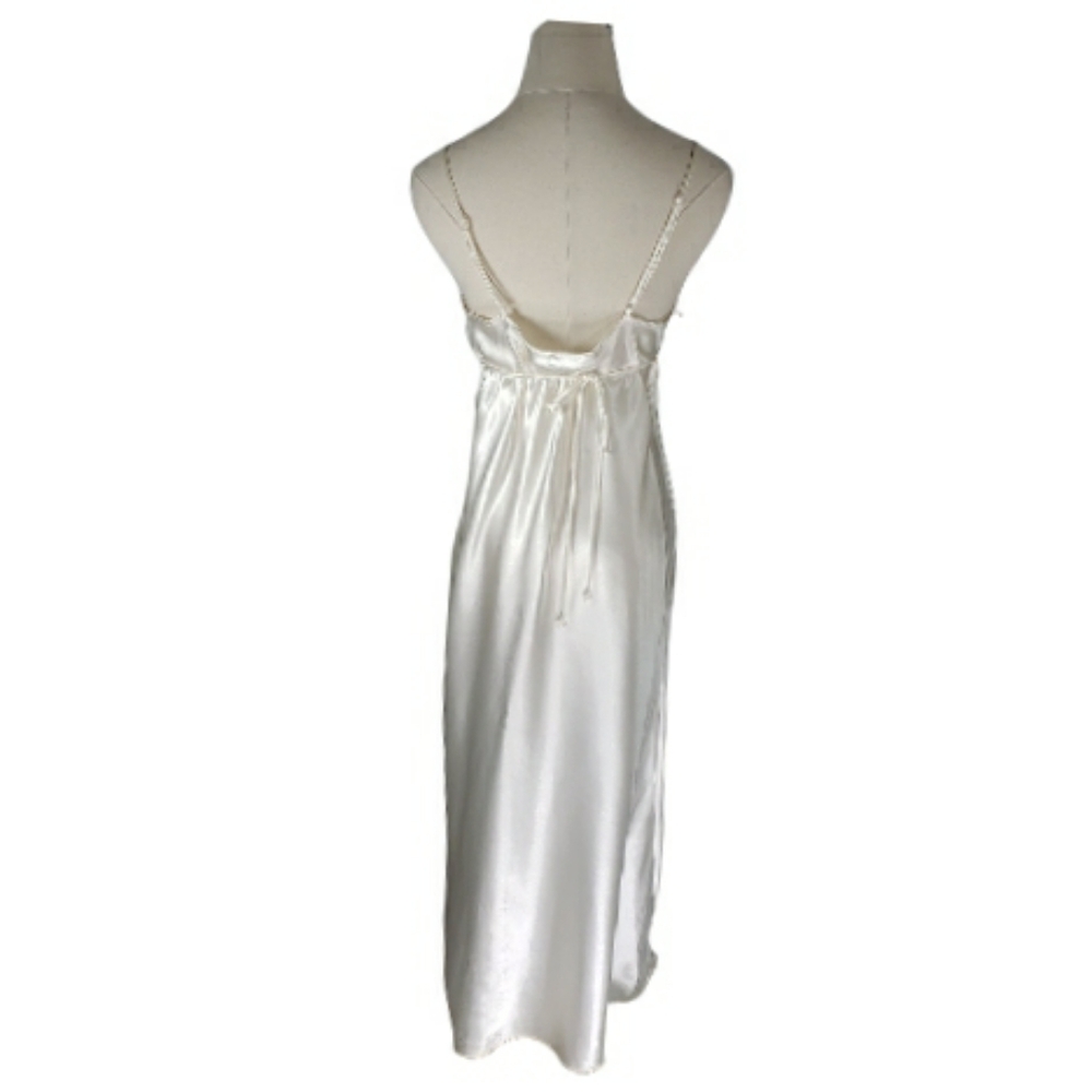 Satin White 2 Piece Peignoir Set M/L Robe Gown Lace Bridal Honeymoon Cocquette - Picture 8 of 14